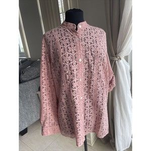 NWOT Alfred Dunner Pink Lace Long Rolltab Sleeve Top Size 14
